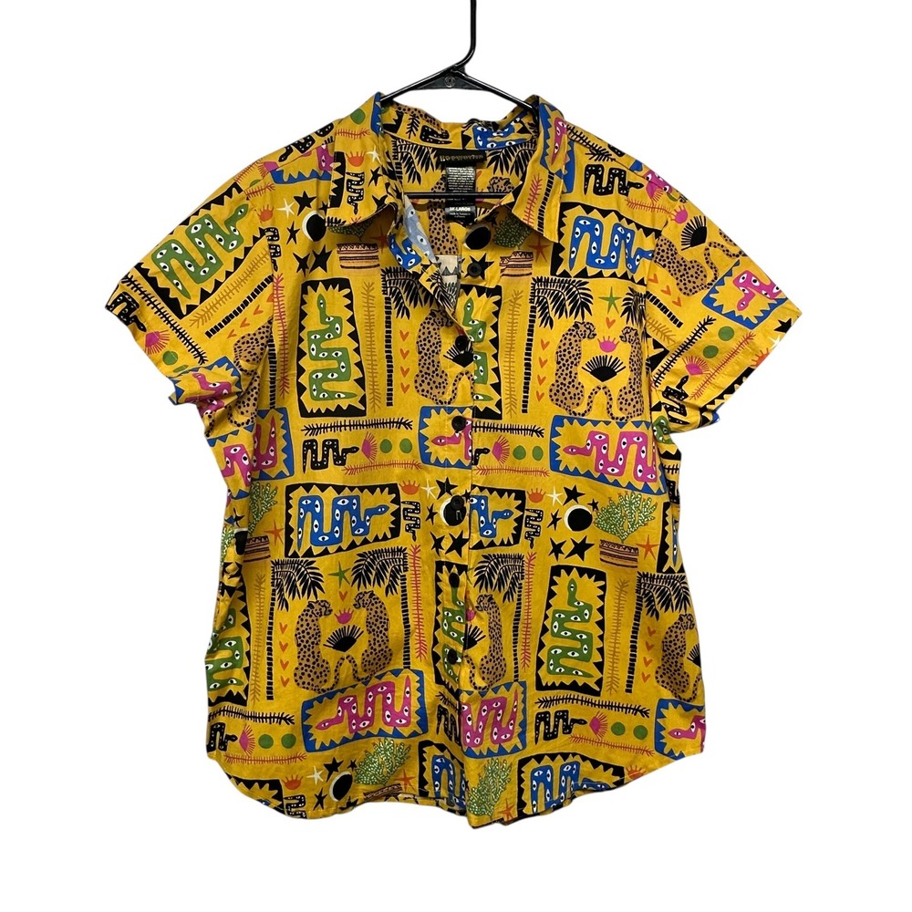 Nooworks Joyce Desert Disaster Yellow Serpentine Button Down Shirt 3XL USA Made